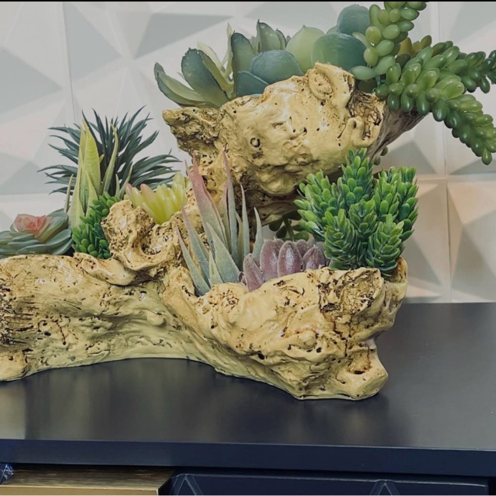 Artificial driftwood Succulent Planter with faux succulents